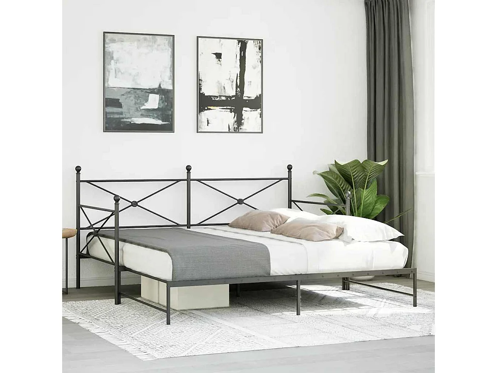 Lit de jour avec gigogne sans matelas noir 100x200 cm acier