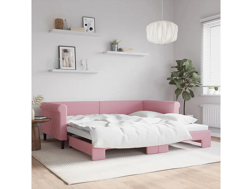 Sofá cama nido terciopelo rosa 100x200 cm