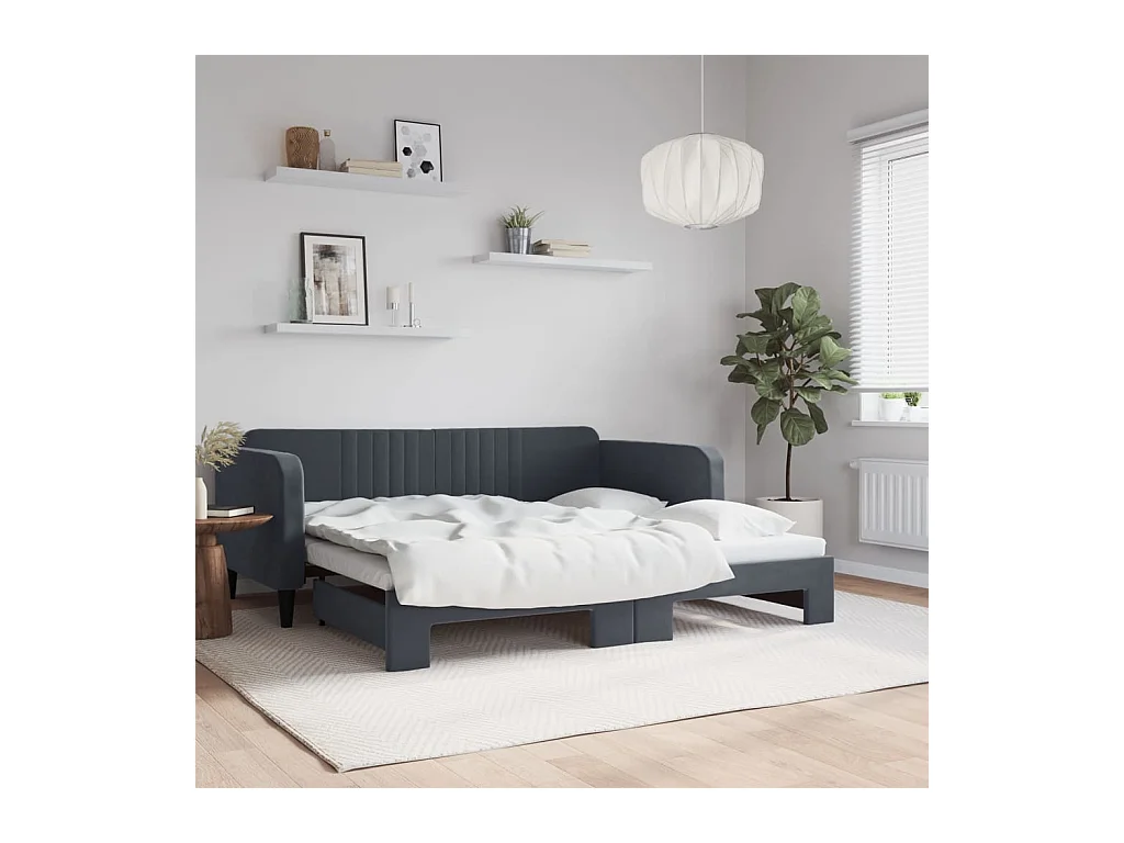 Lit de jour avec gigogne sans matelas gris foncé 90x190 cm