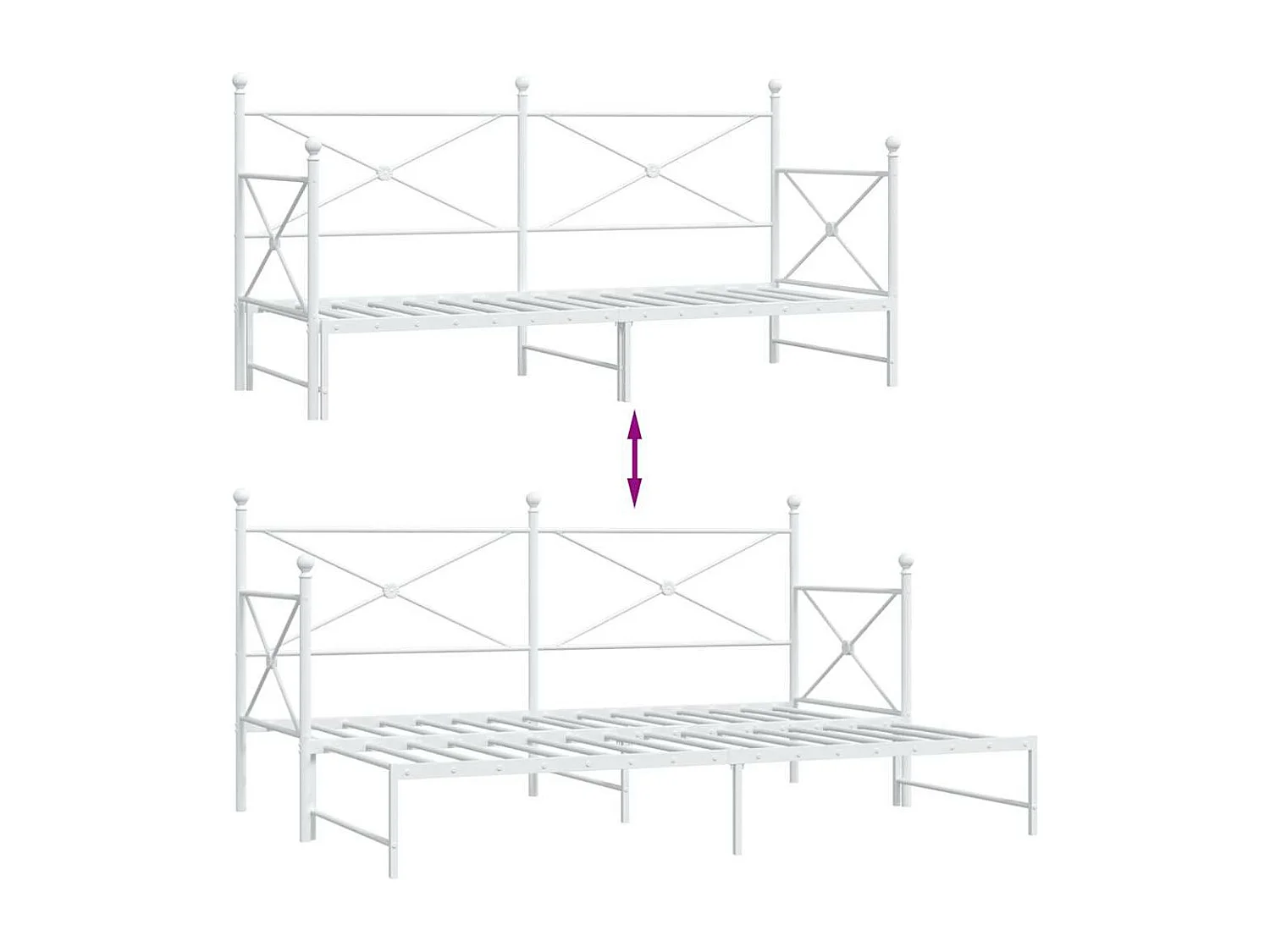 Slaapbank met onderschuifbed zonder matras 90x190 cm staal wit