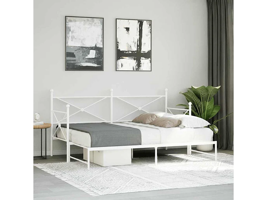 Lit de jour avec lit gigogne sans matelas blanc 90x190 cm acier
