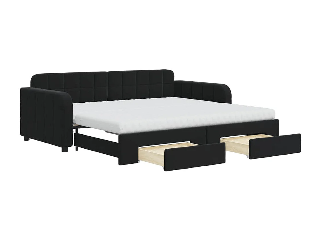 Sofá-cama com gavetão e gavetas 90x190 cm veludo preto