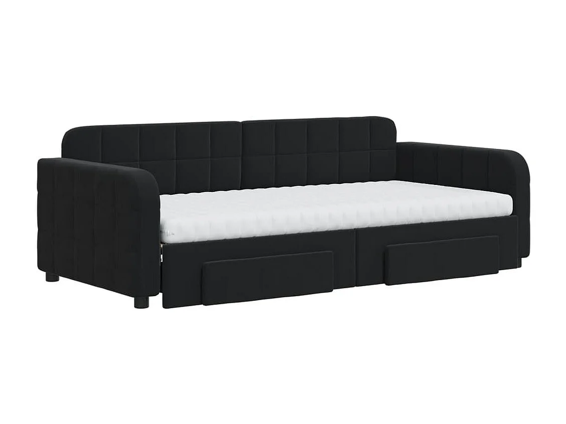 Sofá-cama com gavetão e gavetas 90x190 cm veludo preto