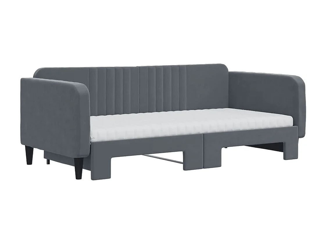 Lit de jour avec gigogne et matelas gris foncé 90x190cm velours