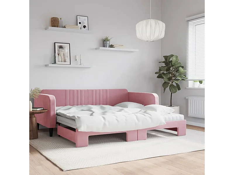 Sofá cama nido con colchón terciopelo rosa 100x200 cm
