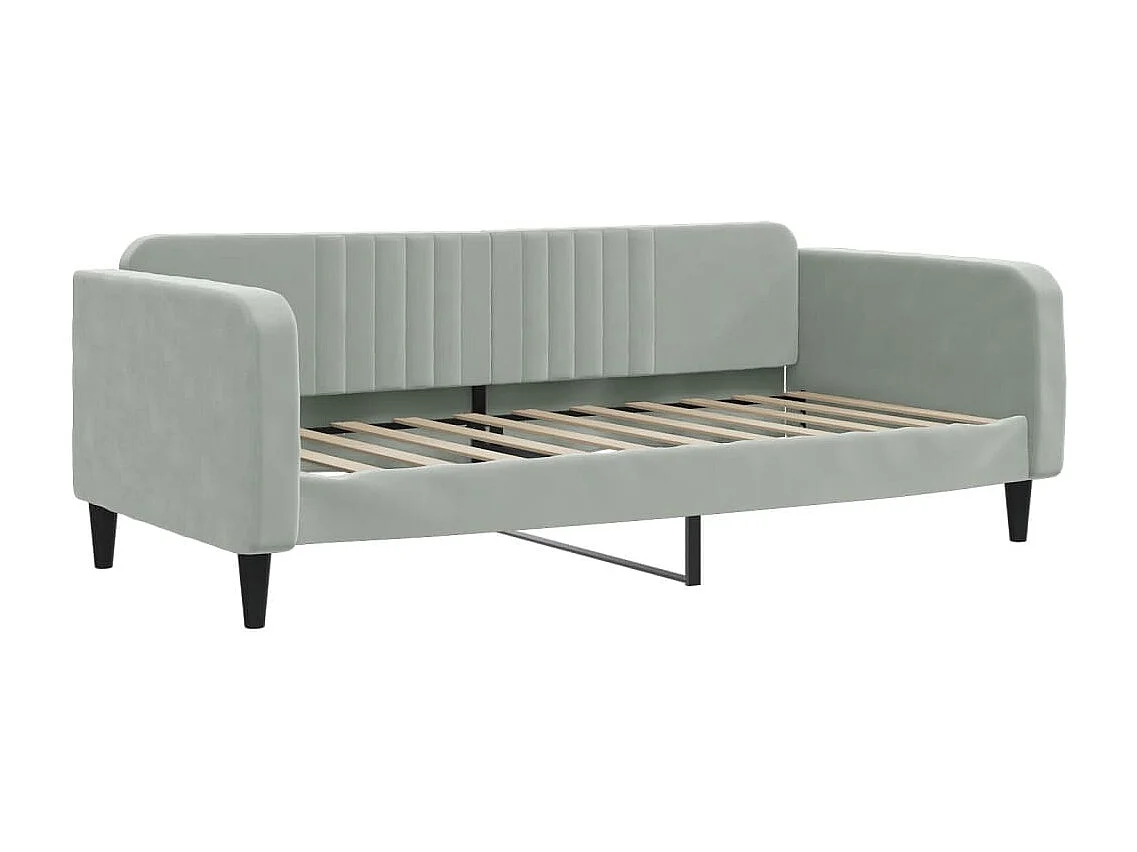Lit de jour avec gigogne et matelas gris clair 90x190cm velours