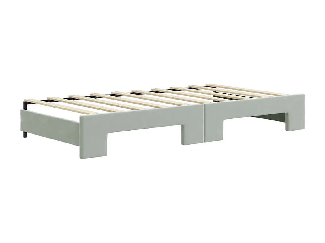 Lit de jour avec gigogne et matelas gris clair 90x190cm velours