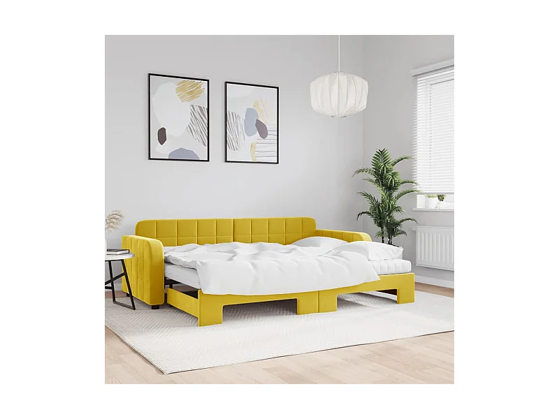 Sofá cama nido con cajones terciopelo amarillo 80x200 cm