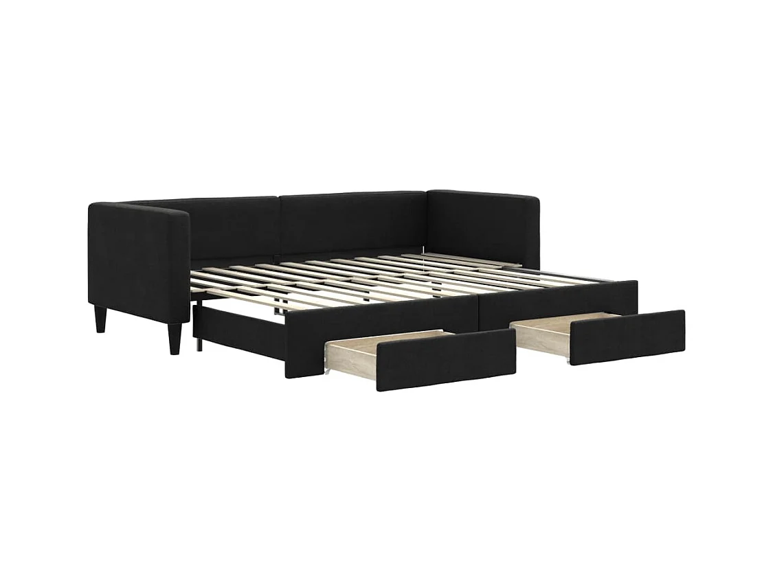 Lit de jour avec gigogne et tiroirs noir 80x200 cm tissu