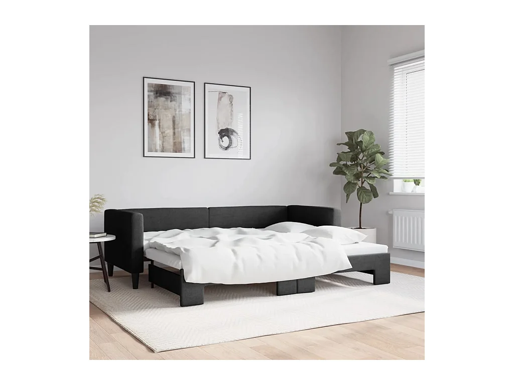 Lit de jour avec lit gigogne noir 80x200 cm tissu
