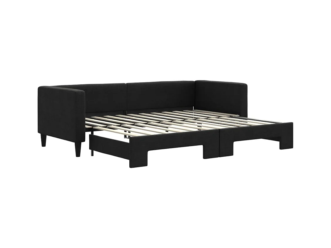 Lit de jour avec lit gigogne noir 80x200 cm tissu