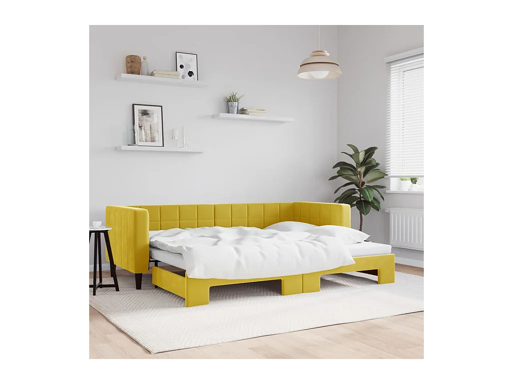 Lit de jour avec lit gigogne jaune 80x200 cm velours
