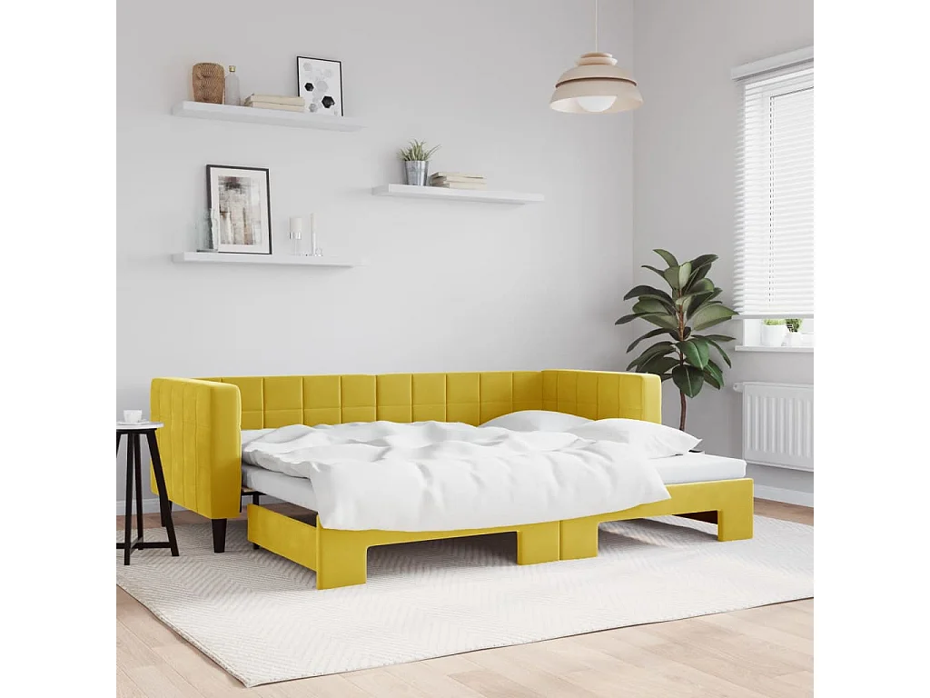 Lit de jour avec lit gigogne jaune 80x200 cm velours