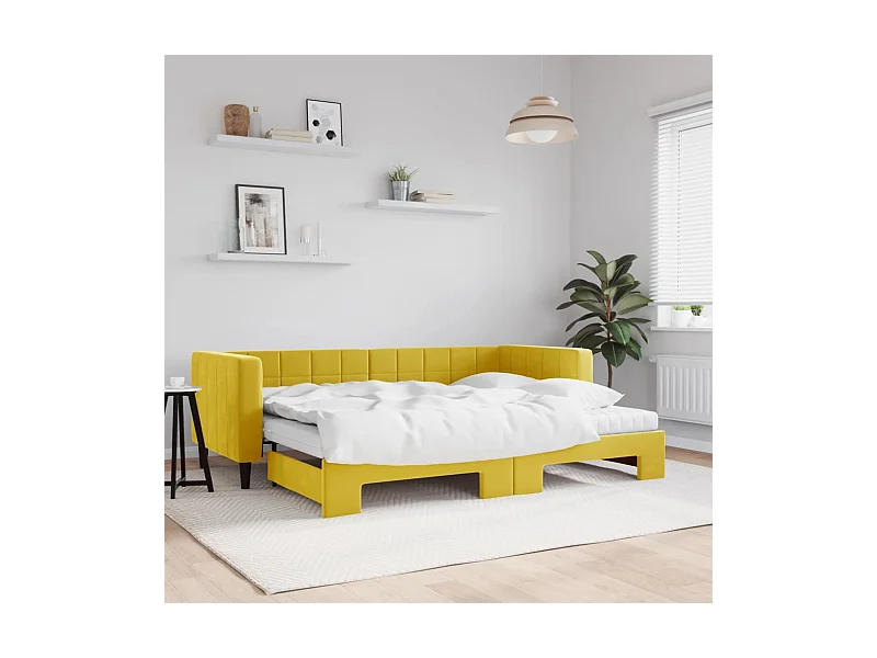 Sofá cama nido con cajones terciopelo amarillo 80x200 cm