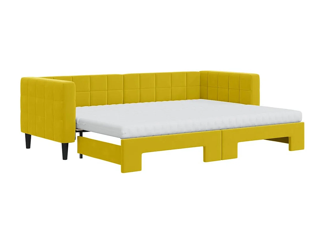 Lit de jour avec lit gigogne et matelas jaune 80x200 cm velours