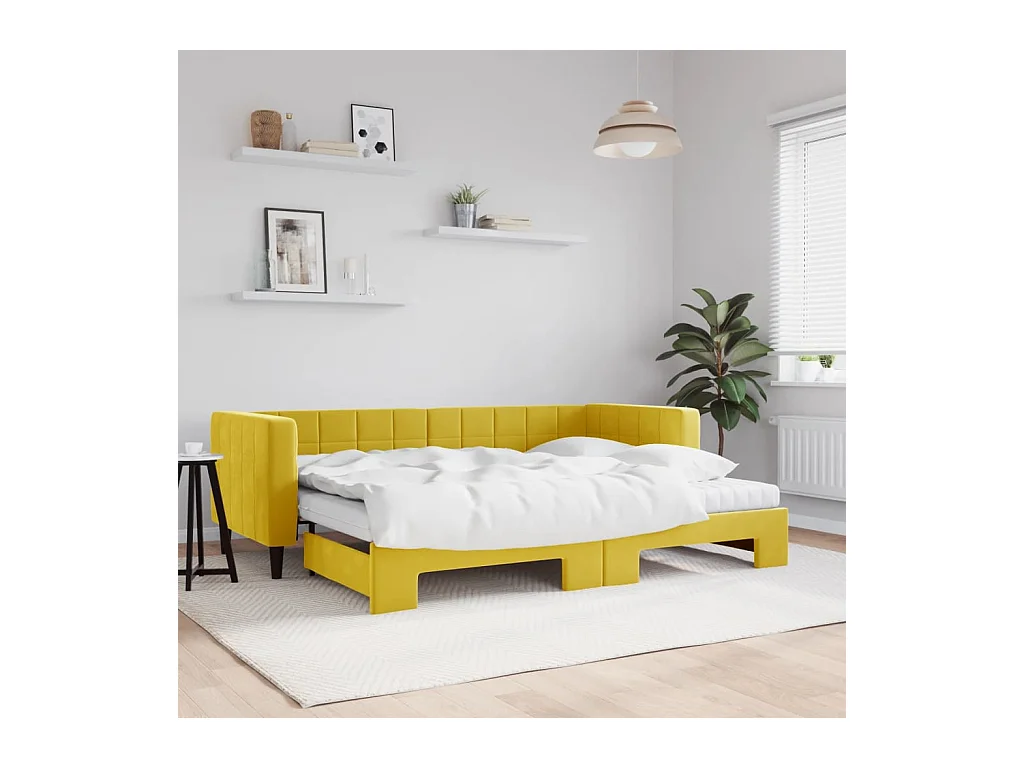 Sofá cama nido con cajones terciopelo amarillo 80x200 cm