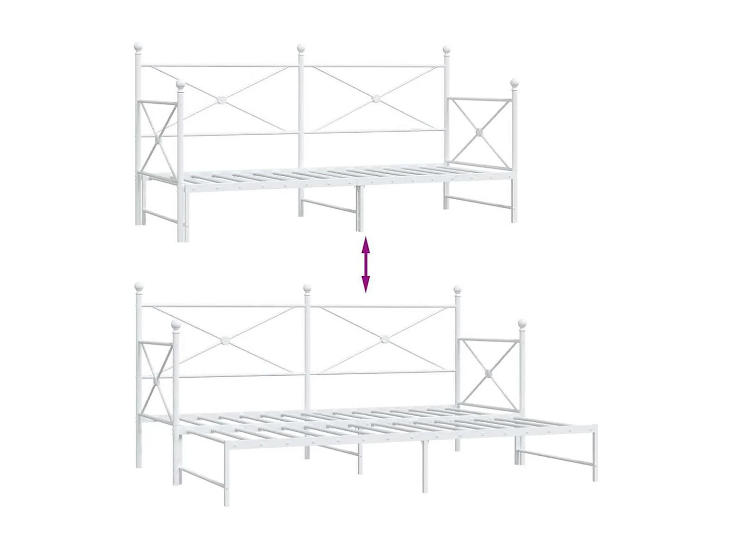 Lit de jour avec lit gigogne sans matelas blanc 80x200 cm acier