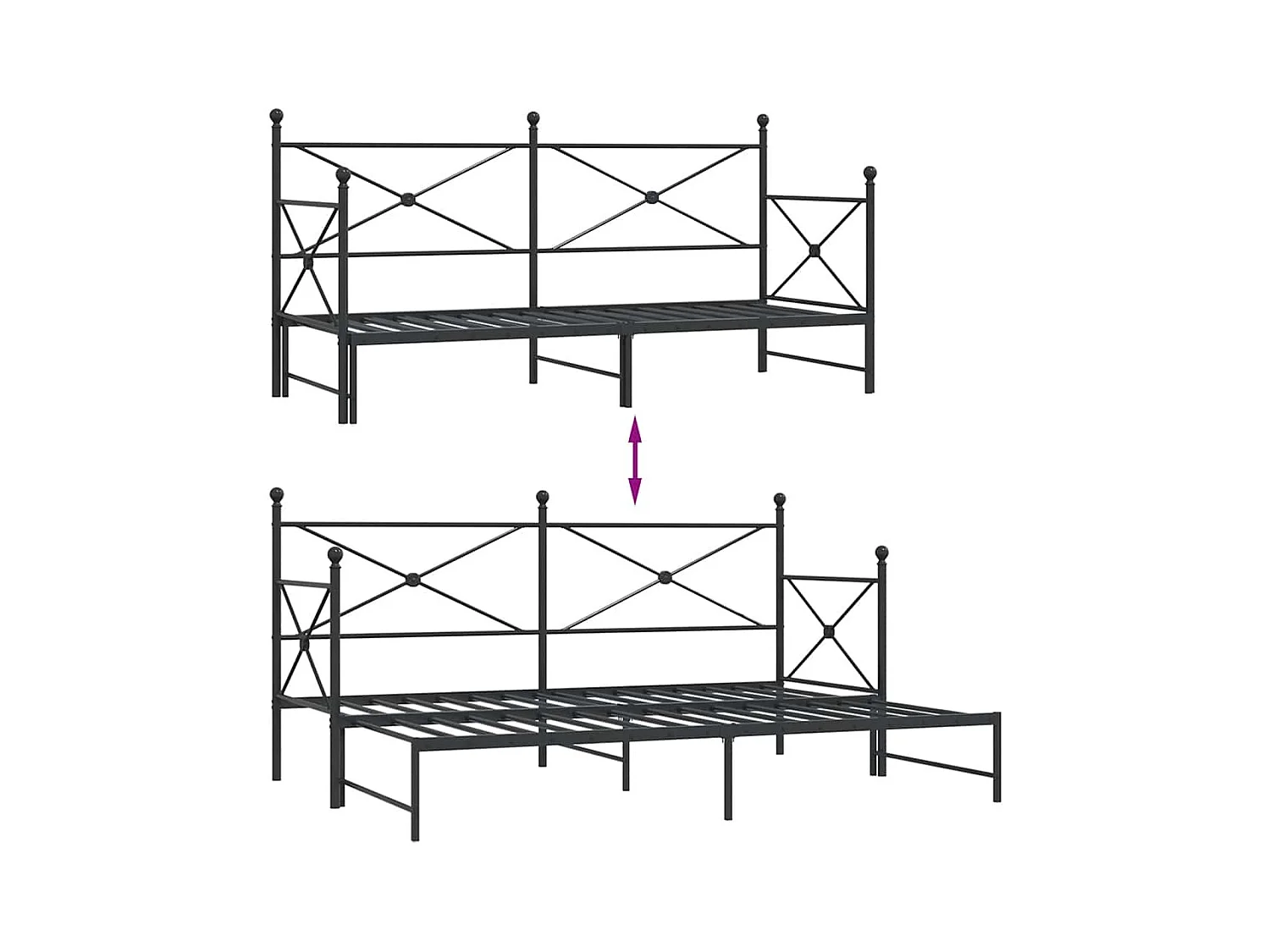 Lit de jour avec gigogne sans matelas 80x200 cm acier