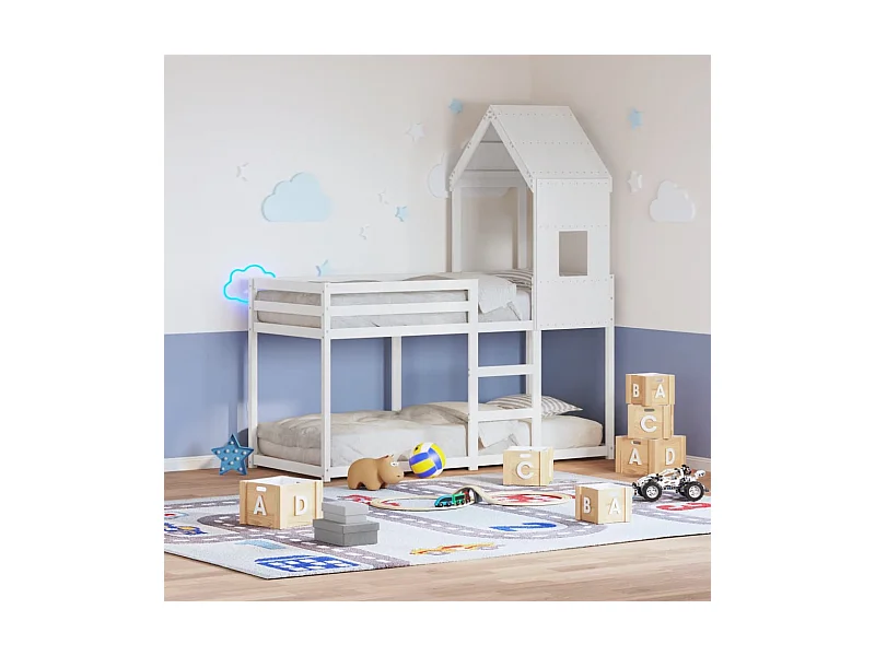 Lit superposé avec toit blanc 90x200 cm bois de pin massif
