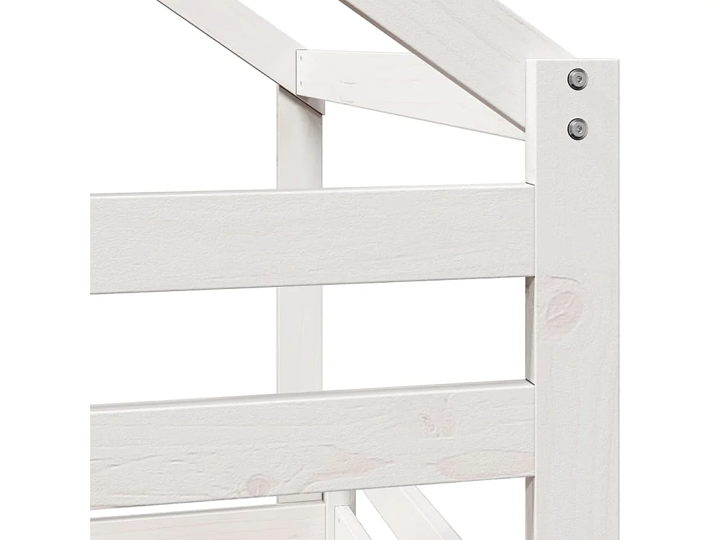 Cama alta escalera y techo madera maciza pino blanca 90x200 cm