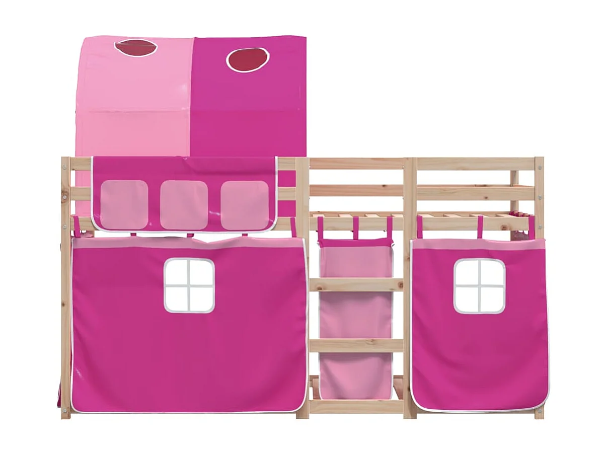 Stapelbed met gordijnen 90x200 cm grenenhout roze