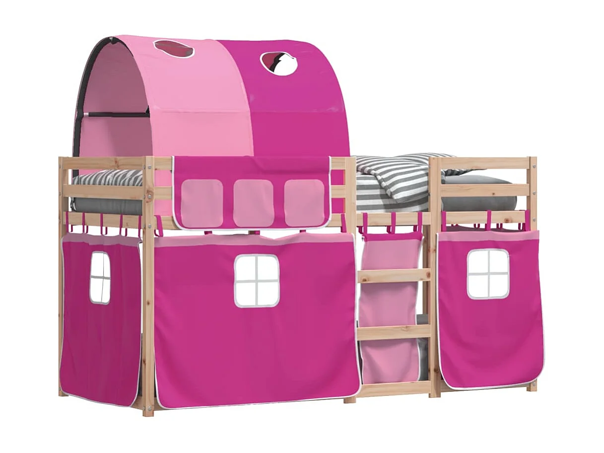 Lit superposé avec rideaux rose 90x200 cm bois pin massif