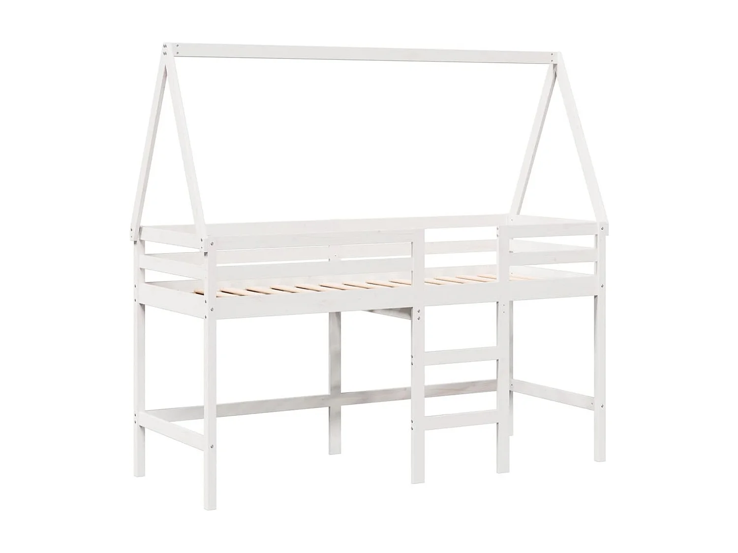 Lit superposé et échelle et toit blanc 90x190cm bois pin massif
