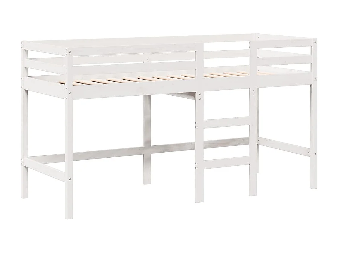 Lit superposé et échelle et toit blanc 90x190cm bois pin massif