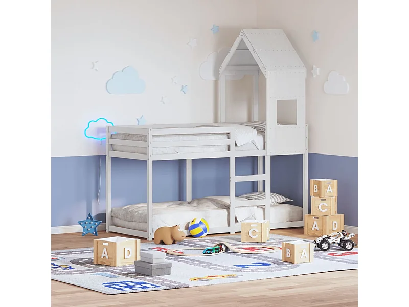 Lit superposé avec toit blanc 90x190 cm bois massif de pin