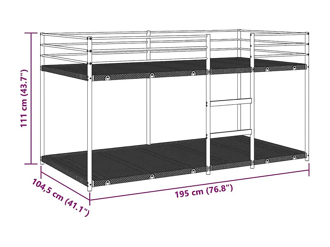 Lit superposé sans matelas noir 100x190 cm acier