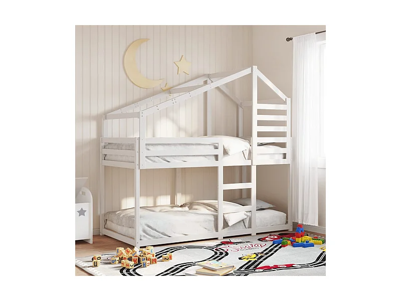 Stapelbed met dak massief grenenhout wit 90x200 cm