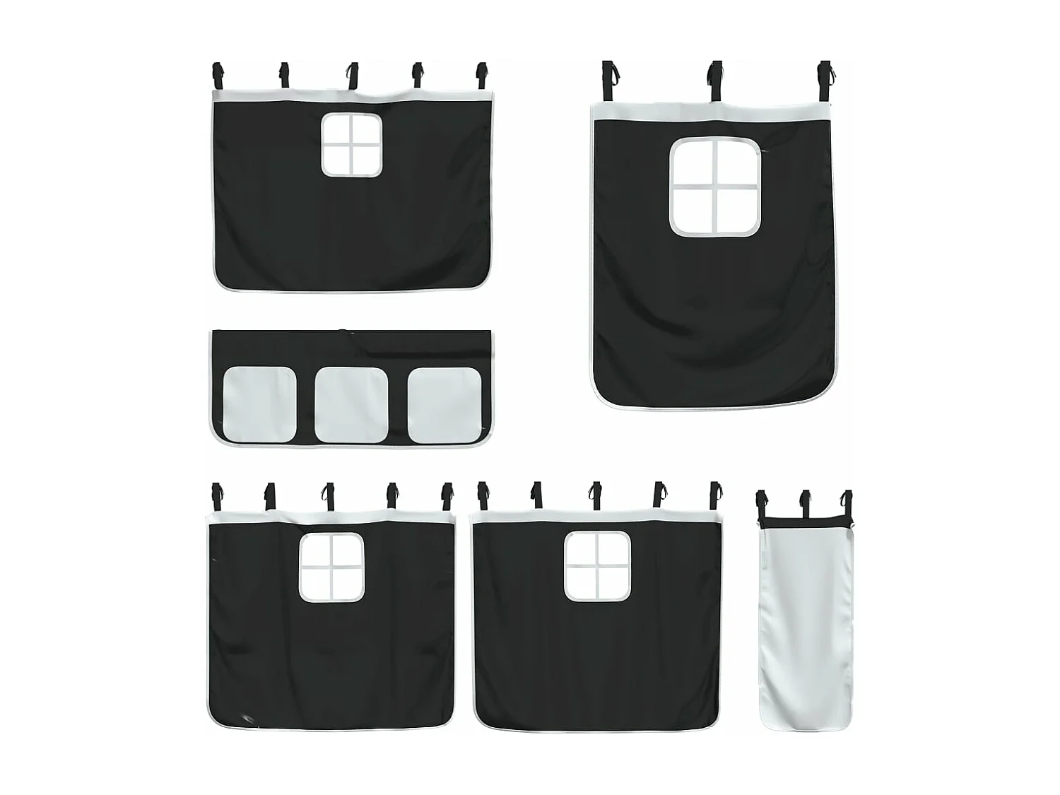 Lit superposé avec rideaux blanc/noir 90x190 cm bois pin massif