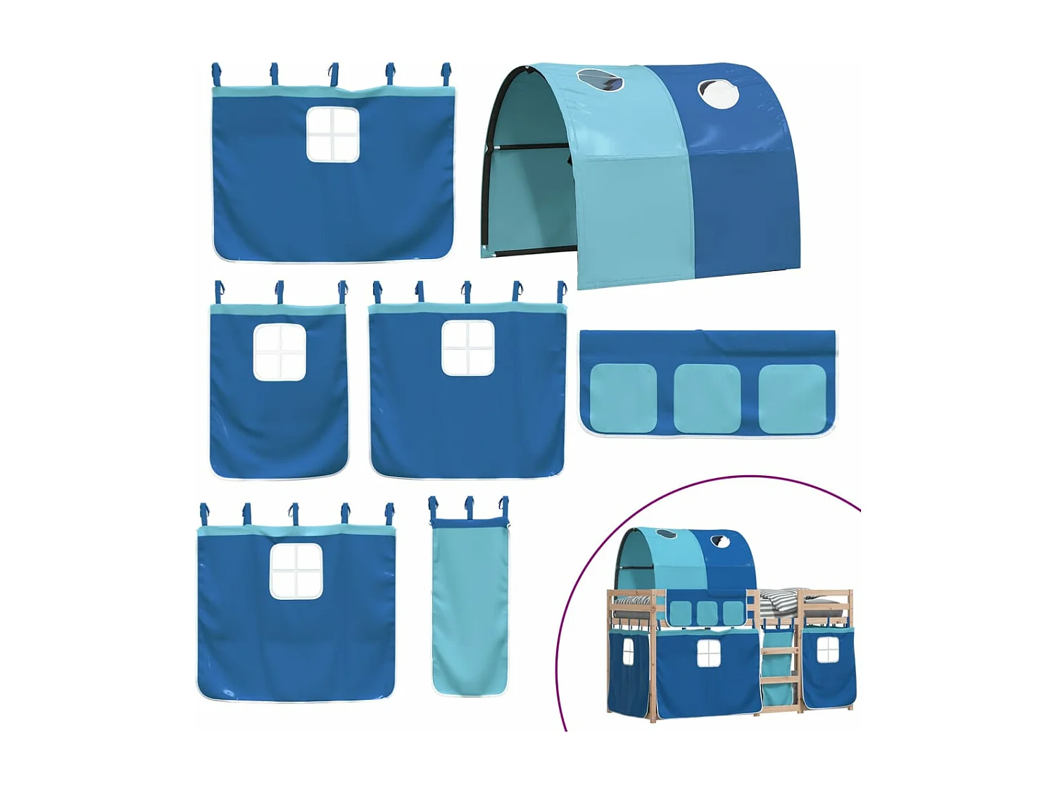 Stapelbed met gordijnen 90x190 cm massief grenenhout blauw