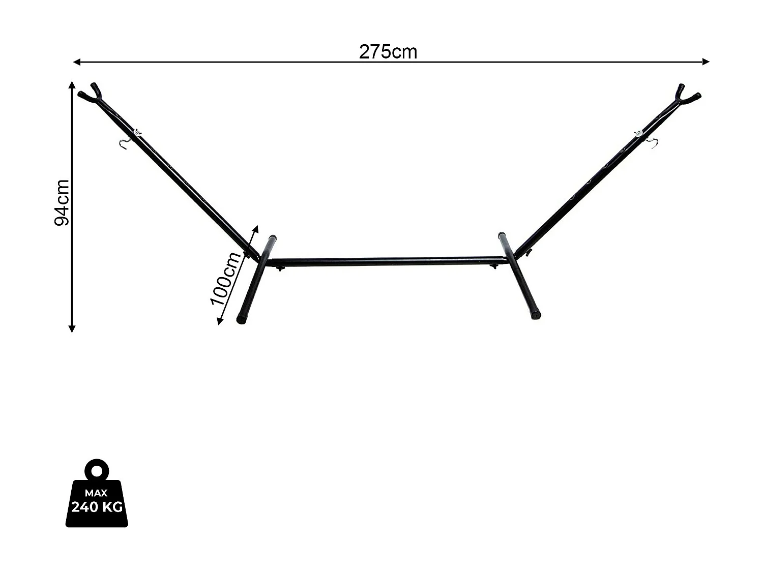 Struttura per Amaca Rebecca Mobili Cotyledo 94x275x100 Acciaio Nero
