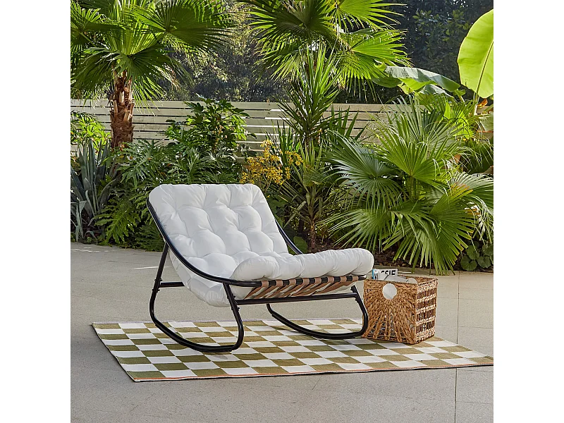 Sedia a Dondolo Rebecca Mobili Qatran 74x78x101 Acciaio Poliestere Bianco Grigio Moderno