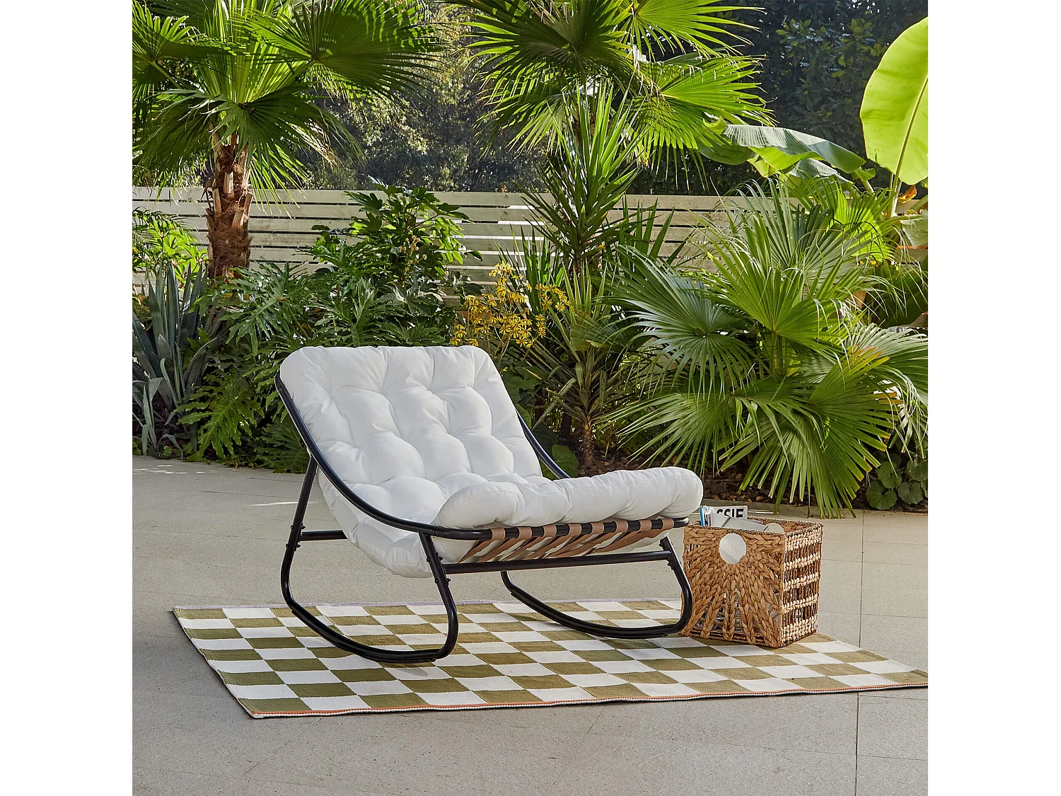 Fauteuil à Bascule Rebecca Mobili Qatran 74x78x101 Acier Polyester Blanc Gris Moderne