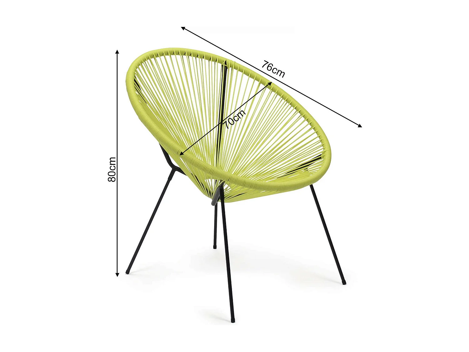 Poltrona de Jardim Rebecca Mobili Nakhla 80x70x76 Aço PE Amarelo Preto Vintage