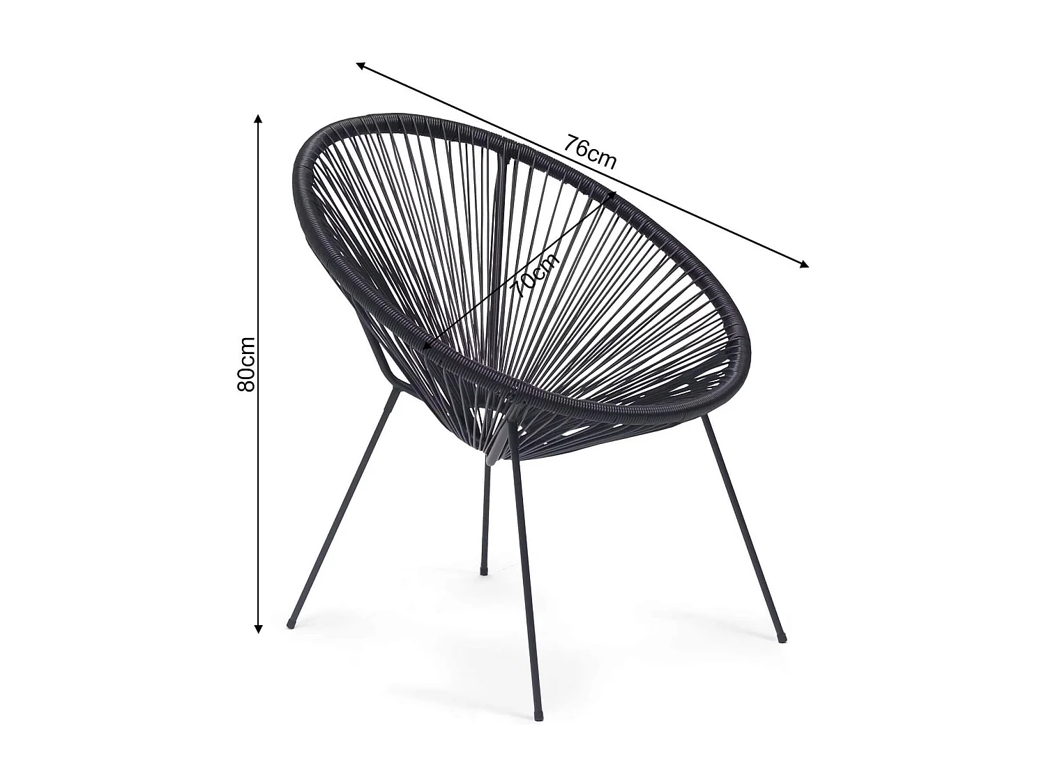Fauteuil de Jardin Rebecca Mobili Clianto 80x70x76 Acier PE Noir Vintage
