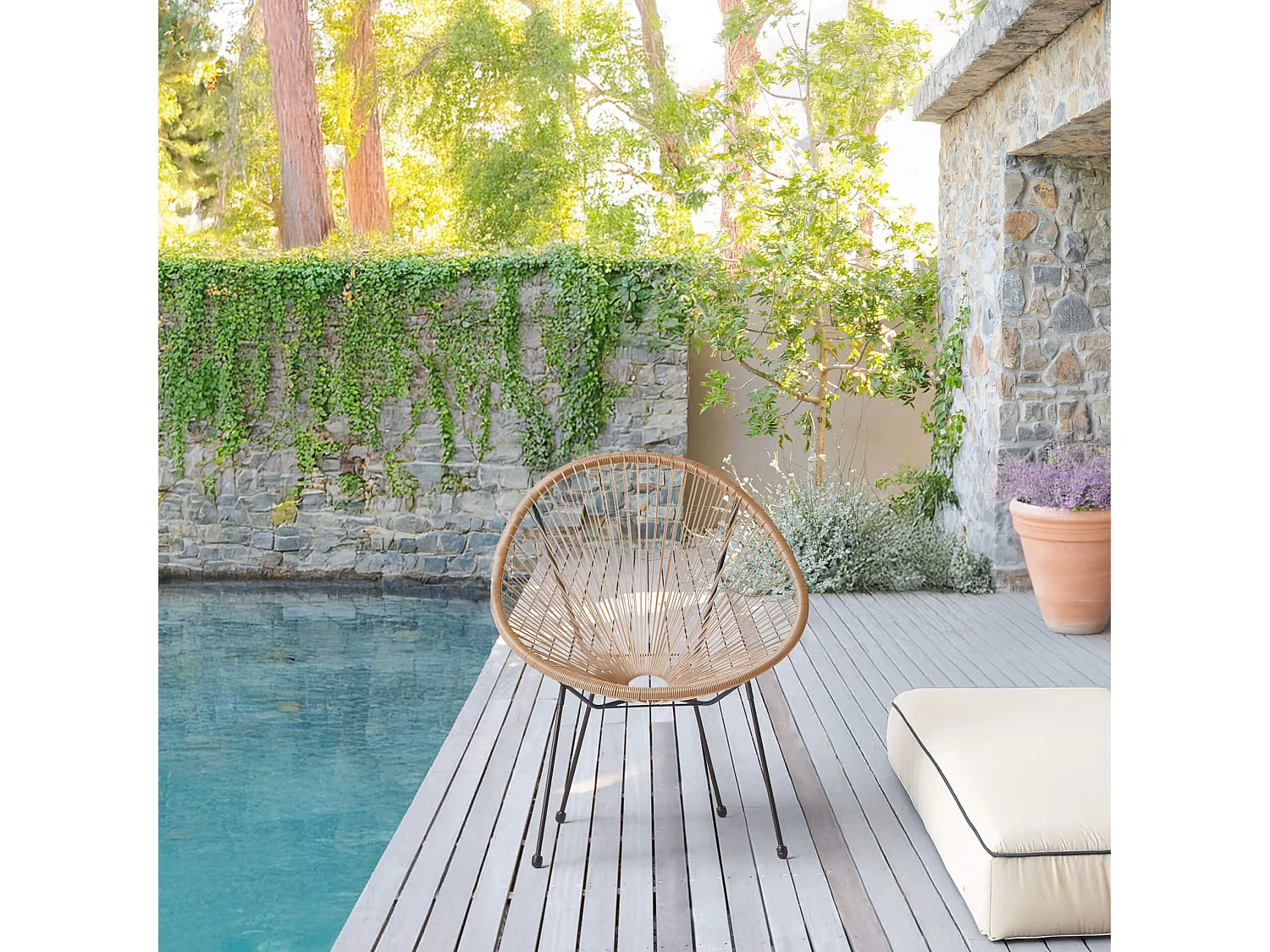 Poltrona da Giardino Rebecca Mobili Batikh 80x70x76 Acciaio PE Beige Nero Vintage