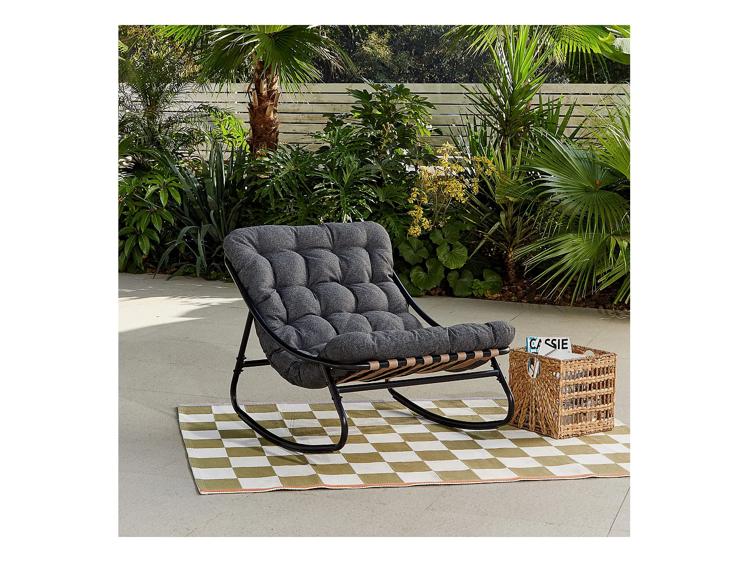 Sedia a Dondolo Rebecca Mobili Maskat 74x78x101 Acciaio Poliestere Grigio Moderno