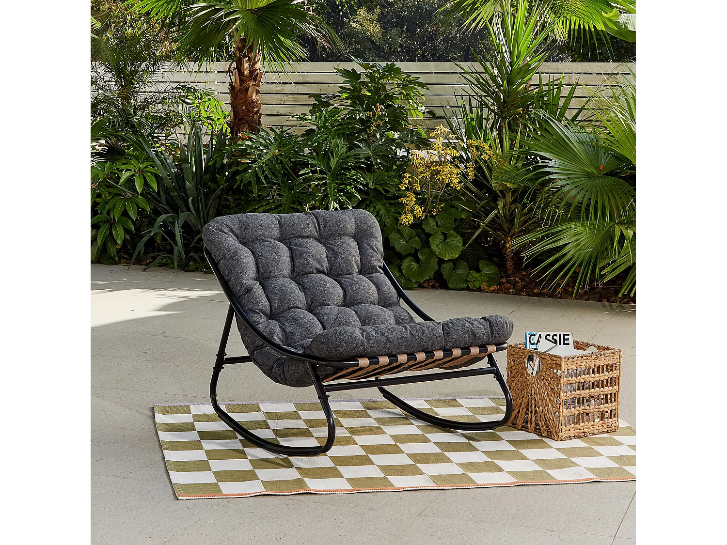 Sedia a Dondolo Rebecca Mobili Maskat 74x78x101 Acciaio Poliestere Grigio Moderno