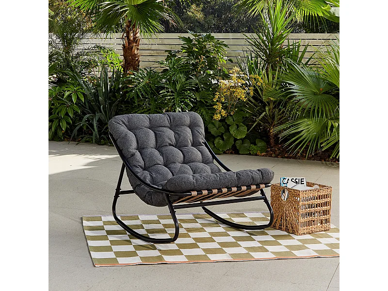 Sedia a Dondolo Rebecca Mobili Maskat 74x78x101 Acciaio Poliestere Grigio Moderno