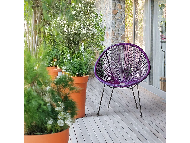 Poltrona da Giardino Rebecca Mobili Papatya 80x70x76 Acciaio PE Viola Nero Vintage