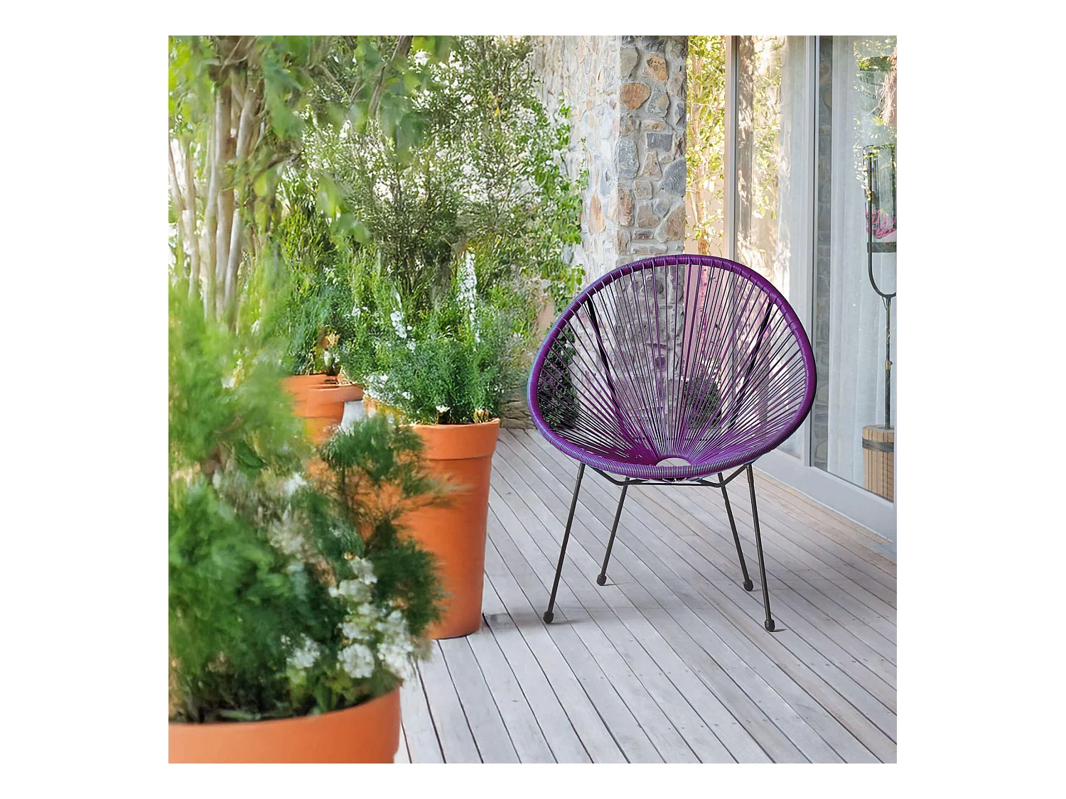 Poltrona da Giardino Rebecca Mobili Papatya 80x70x76 Acciaio PE Viola Nero Vintage