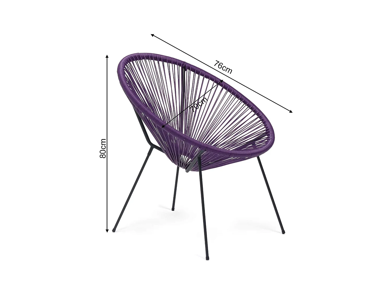 Poltrona da Giardino Rebecca Mobili Papatya 80x70x76 Acciaio PE Viola Nero Vintage