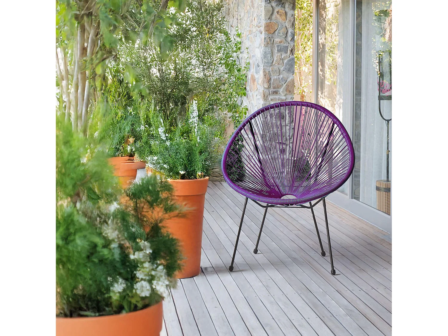 Fauteuil de Jardin Rebecca Mobili Papatya 80x70x76 Acier PE Violet Noir Vintage