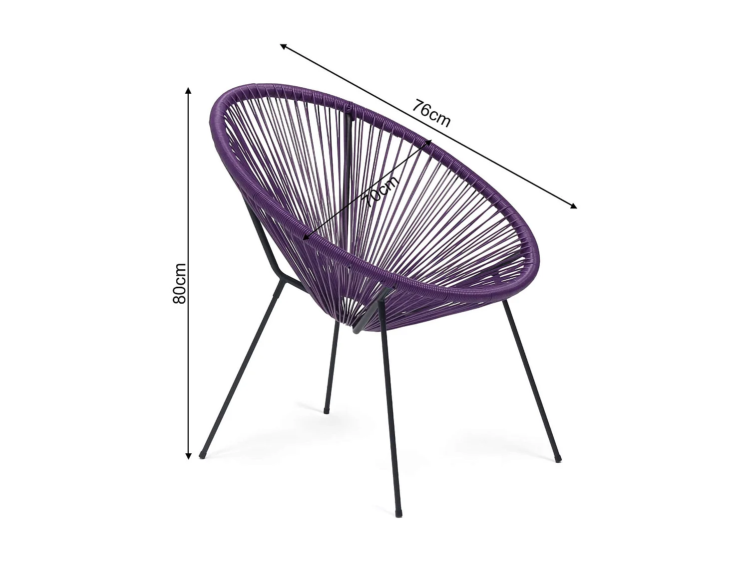 Fauteuil de Jardin Rebecca Mobili Papatya 80x70x76 Acier PE Violet Noir Vintage