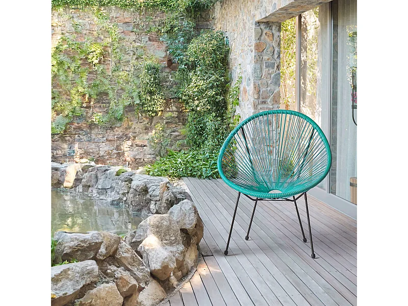 Poltrona da Giardino Rebecca Mobili Trillium 80x70x76 Acciaio PE Turchese Nero Vintage