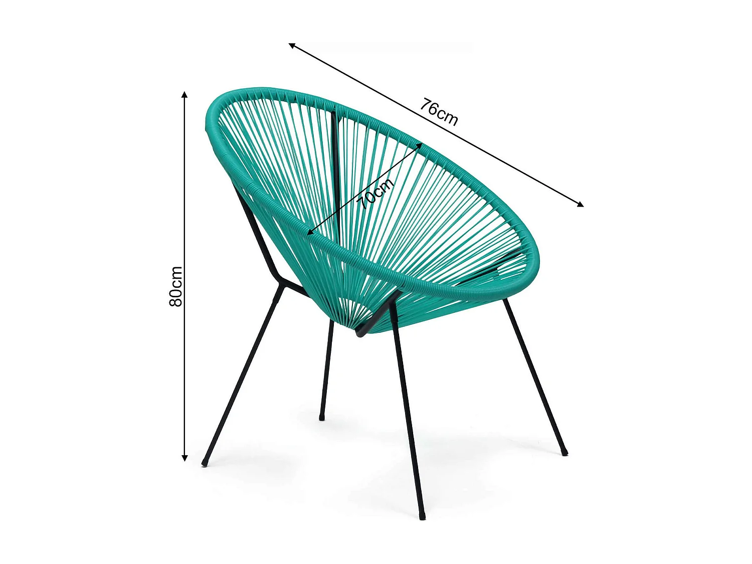 Fauteuil de Jardin Rebecca Mobili Trillium 80x70x76 Acier PE Turquoise Noir Vintage
