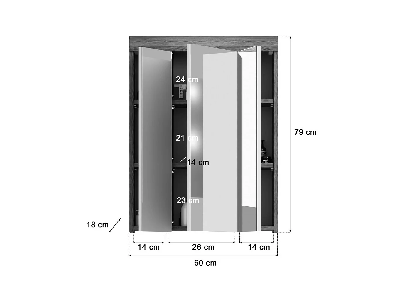 Badezimmer-Set SCOTT – Waschtischunterschrank, LED-Spiegel, Hochschrank und Halbschränke